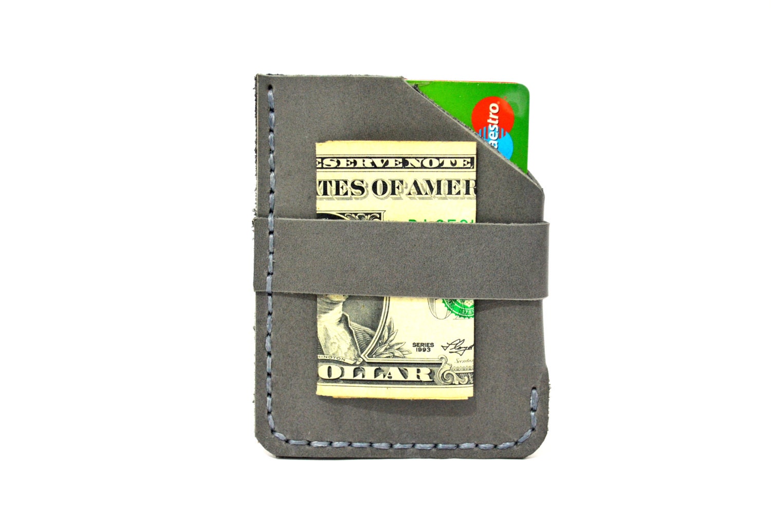 Leather Wallet- Men Wallet- Leather Card Holder- Slim Vertical Wallet -Grey - Free Monogramming
