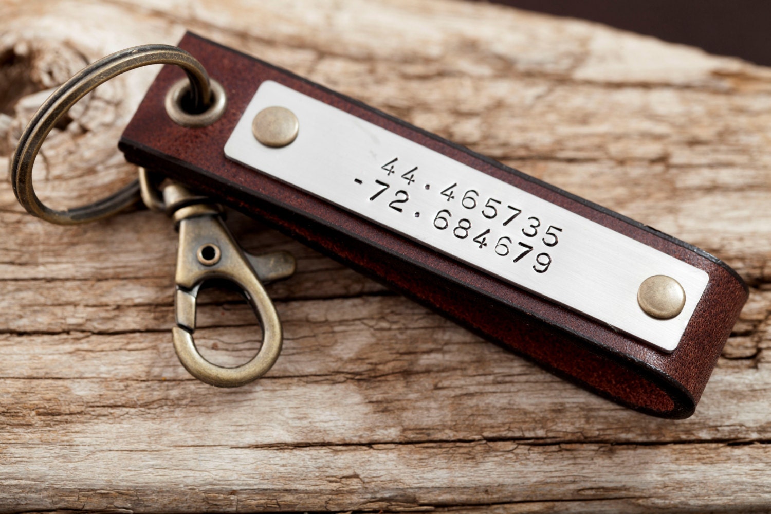 Mens Key Chain - Latitude Longitude Leather Key Chain - Handmade Personalized Gift For Men