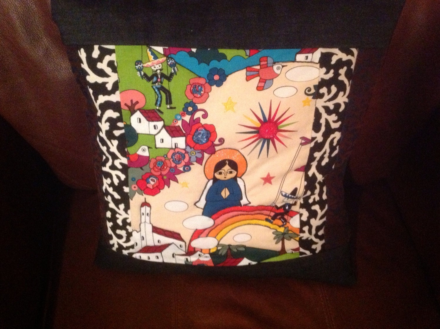 Mexican Art- Saint- Rainbow- Quilted- Colorful Hispanic Pillow Cover- Zocalo Alexander Henry- Folklore