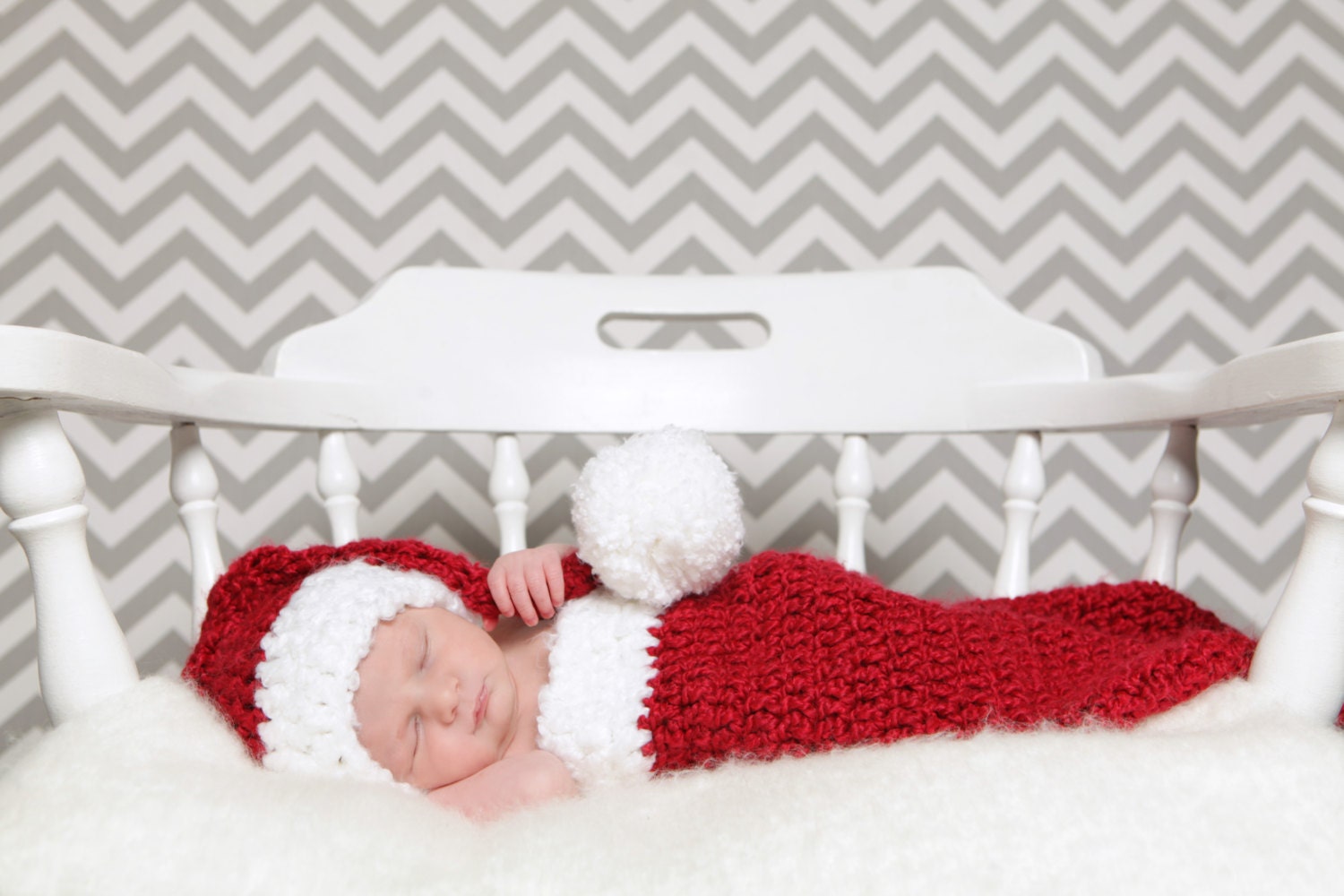 Newborn Hand-Crocheted Christmas Santa Hat and Cocoon Set for Boys/Girls/Unisex for Christmas/Holidays