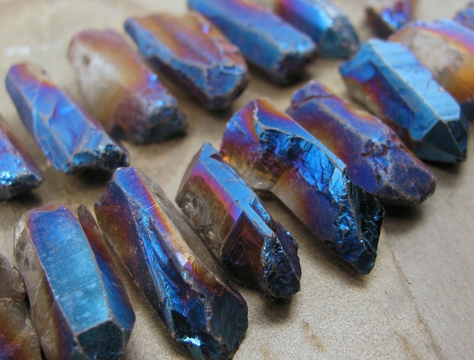 Blue Metallic Quartz Points Rough Faceted 20mm to 25mm 4 pcs Hammer Faceted Iris
