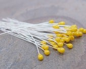 2" Head Pins with Lemon Yellow Shimmer JellyPins qty 6 bead wires