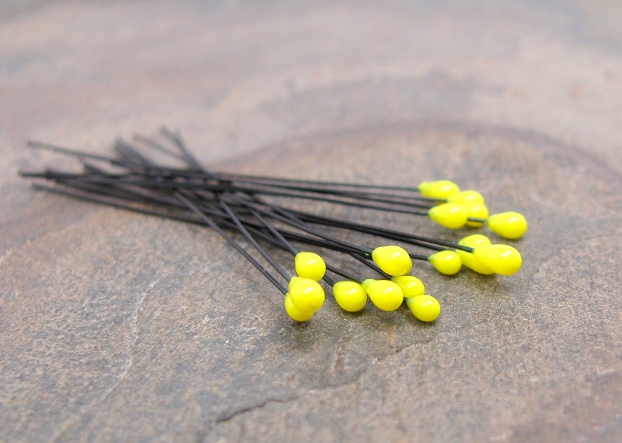 2" Head Pins Fluorescent Yellow Glitter JellyPins qty 6 bead wire