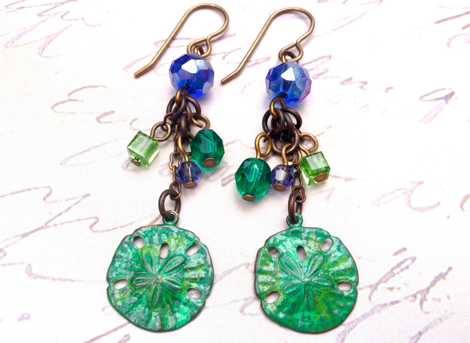 Patina'd Sand Dollar Unique Colorful Artisan Earrings