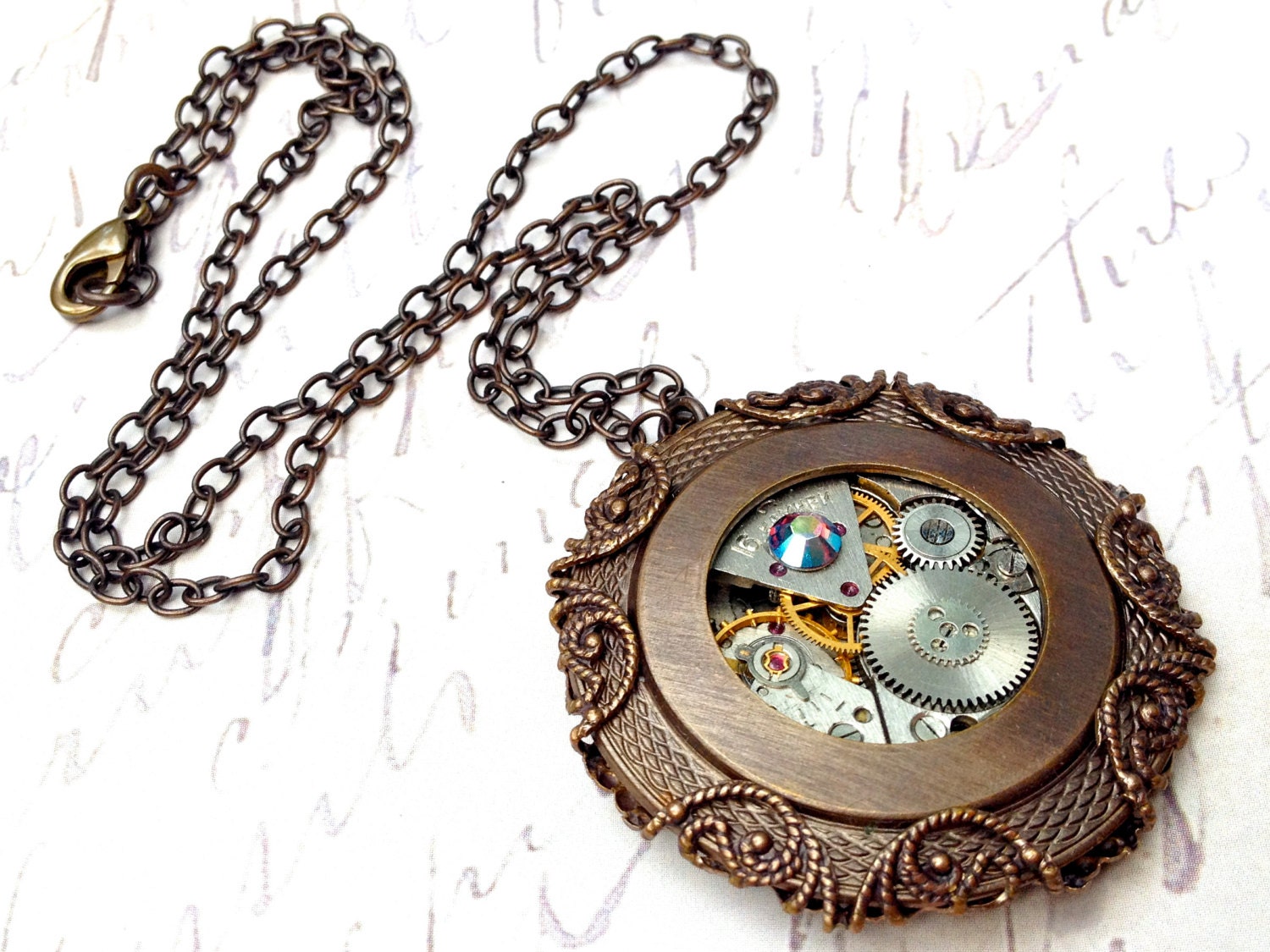 Steampunk Upcycled Repurposed Watch Movement Pendant Unique Artisan Handmade Necklace