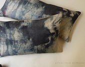 Linen Oblong Cushion.  Blue .. Allusion blue woods /  FRAGMENTS