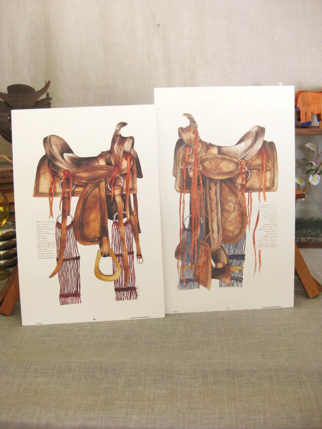 Vintage Pair of Western Saddle Prints - Paper Ephemera