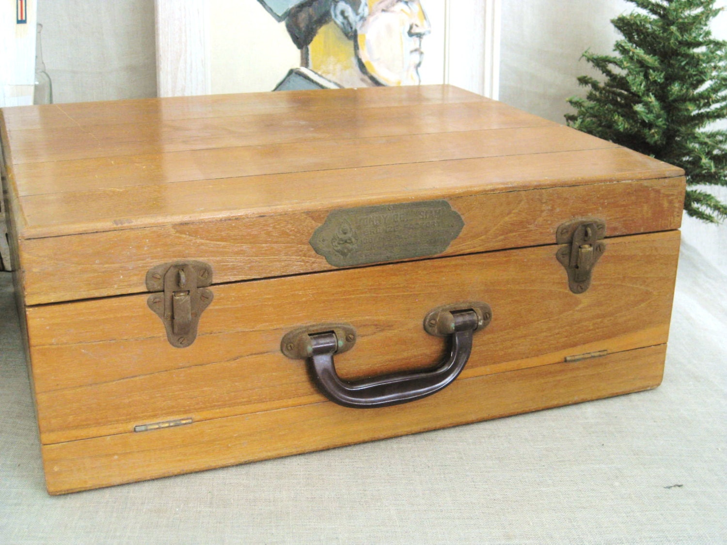 40% off Entire Shop - Vintage Large Wooden Storage Box w/ 3 Tiered Interior Shelves - Wood Parts and Such