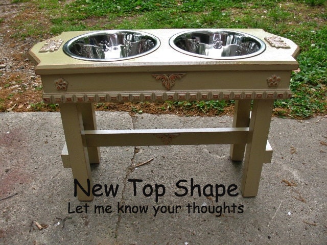 Elevated  Pet Feeder New Style for Large Dogs -  Green Tea Color Shabby Chic Two Paw Print Dog Bowls - Made to order