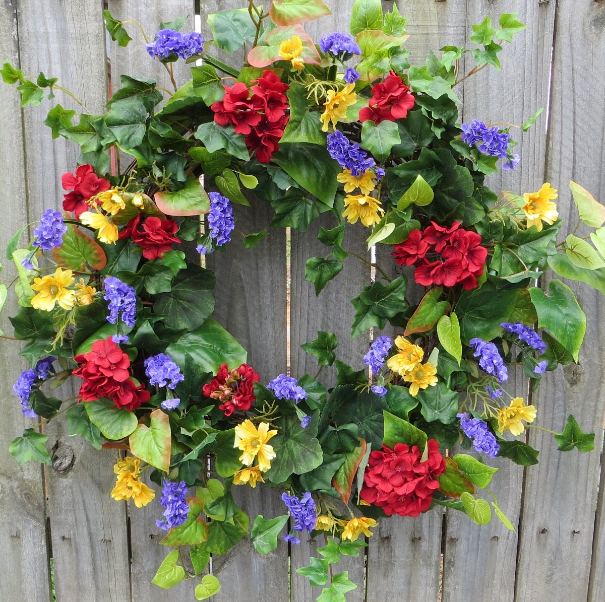 Spring / Summer Door Wreath - Spring / Summer Door Wreath with Red Purple and Yellow