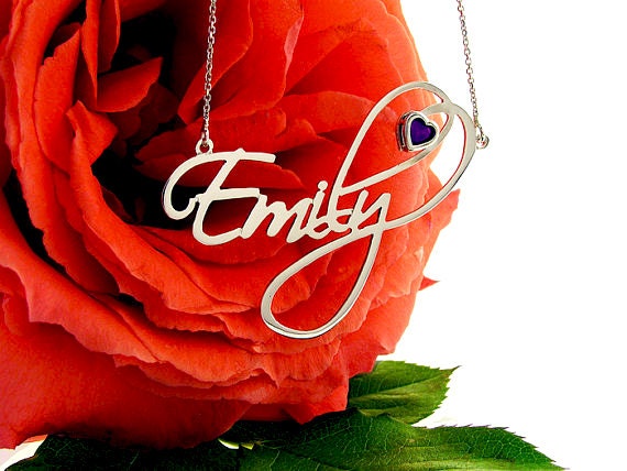 Name necklace - Personalized Necklace - Sterling silver  - Birthstone-