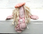 Small Cloth Doll Wearing Dusty Pink French Beret "Vive Le Judy" Hey, Judy Little Charmer Handmade by GoHeyJudy