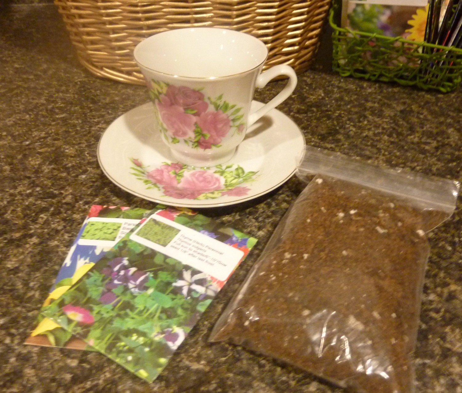 Unique and beauitful teacup planter for herbs with soil and seeds kit Great Gift for Mother's Day
