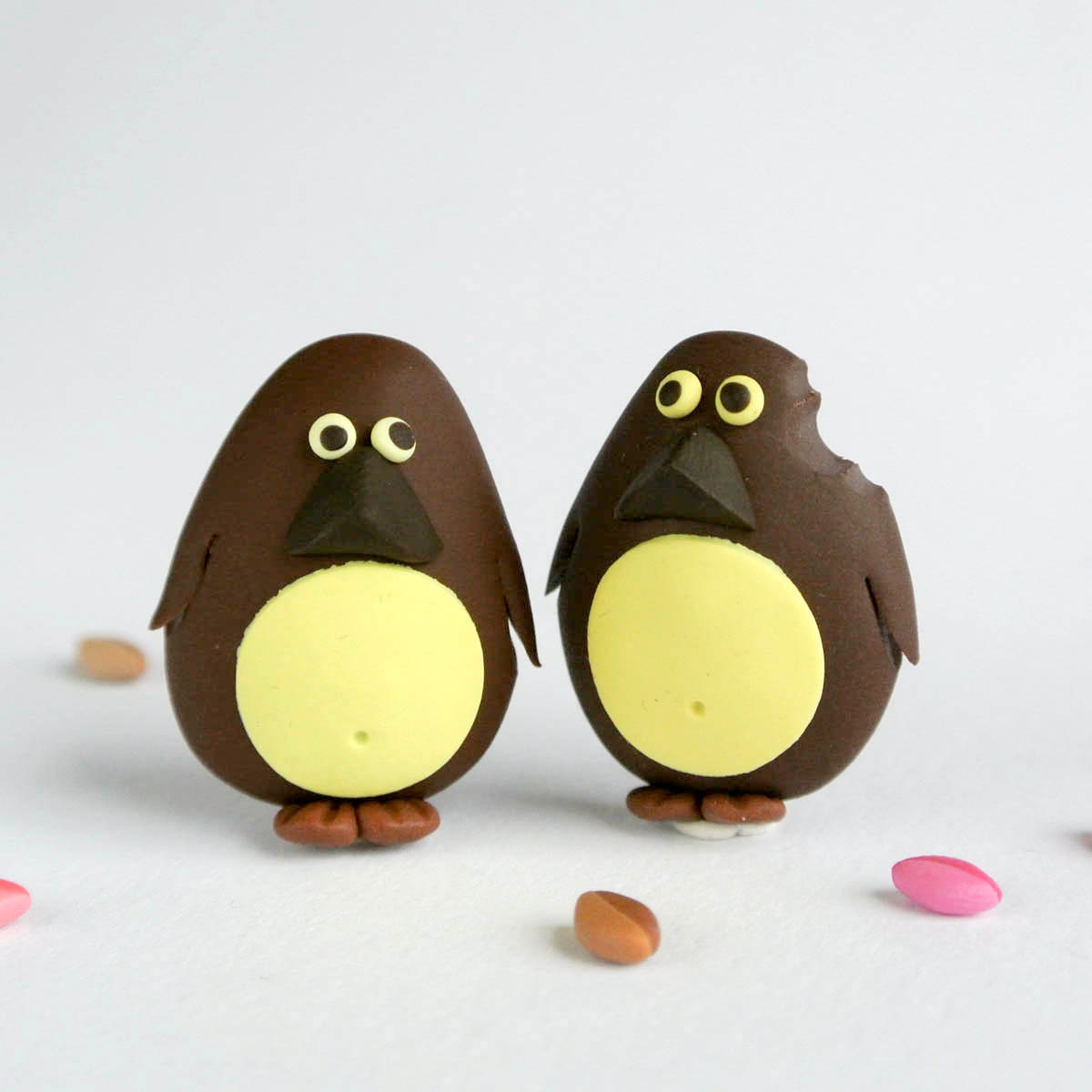 Chocolate Penguin Brooch - Fun Handmade Spring jewelry - Cute bird pin