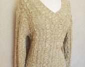 Simple Oatmeal Color Fairisle Cable Knit Sweater Cardigan Deep V Neck Medium