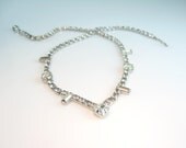 Vintage Rhinestone Necklace Dainty Clear Princess Cut w/ Baguettes 1950s