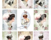 VINTAGE ROSES  -  Set of 8 Atc Cards - Tags - Digital Collage Sheet - Printable Download - Vintage Ladies