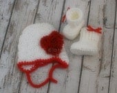 ON SALE - Crochet baby set of hat and booties - Newborn baby set - Valentine Baby - Photography prop