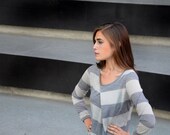 Gray stripe top with asymmetrical fold