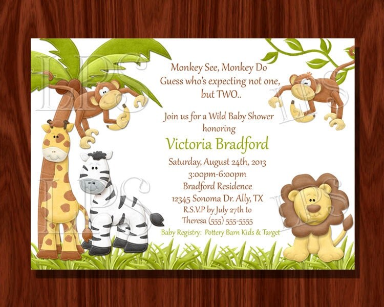 Twin Monkey Boy Baby Shower Invitation PRINTABLE Digital File Il_570xn