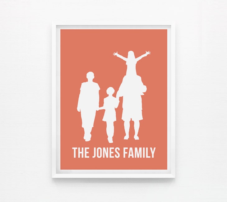 Personalized Silhouette Family Art Print, Custom Anniversary Gift, Gift for Parents 8x10