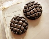 2 vintage 1950s coat buttons - moonglow lucite - pink brown waffle pattern - very large - 1.75 inches - tunnel shanks
