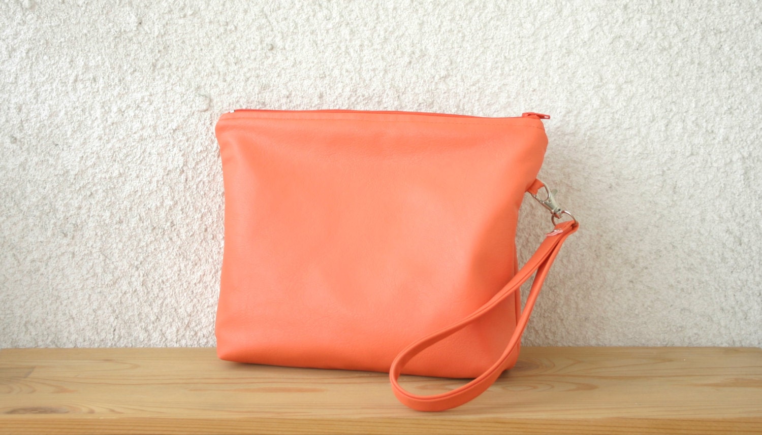 Summer Clutch Wristlet Vegan leather Coral Apricot
