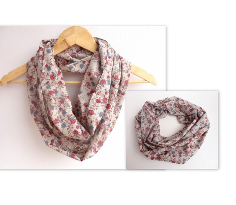 cotton scarf, floral infinity scarf .loop scarf , Eternity scarf .Circle scarf . Tube scarf  Loop scarf . Snood infinity loop women scarves