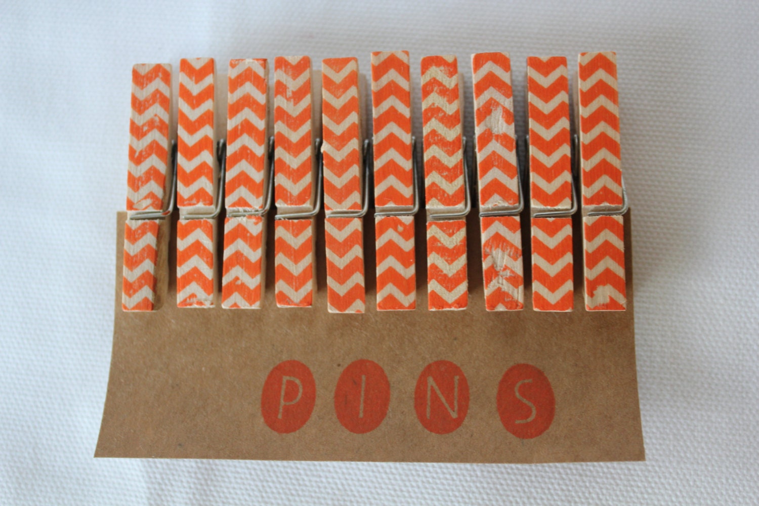 Mini Chevron Clothespins "Pumpkin" - Set of 10 Handstamped Clothes Pins