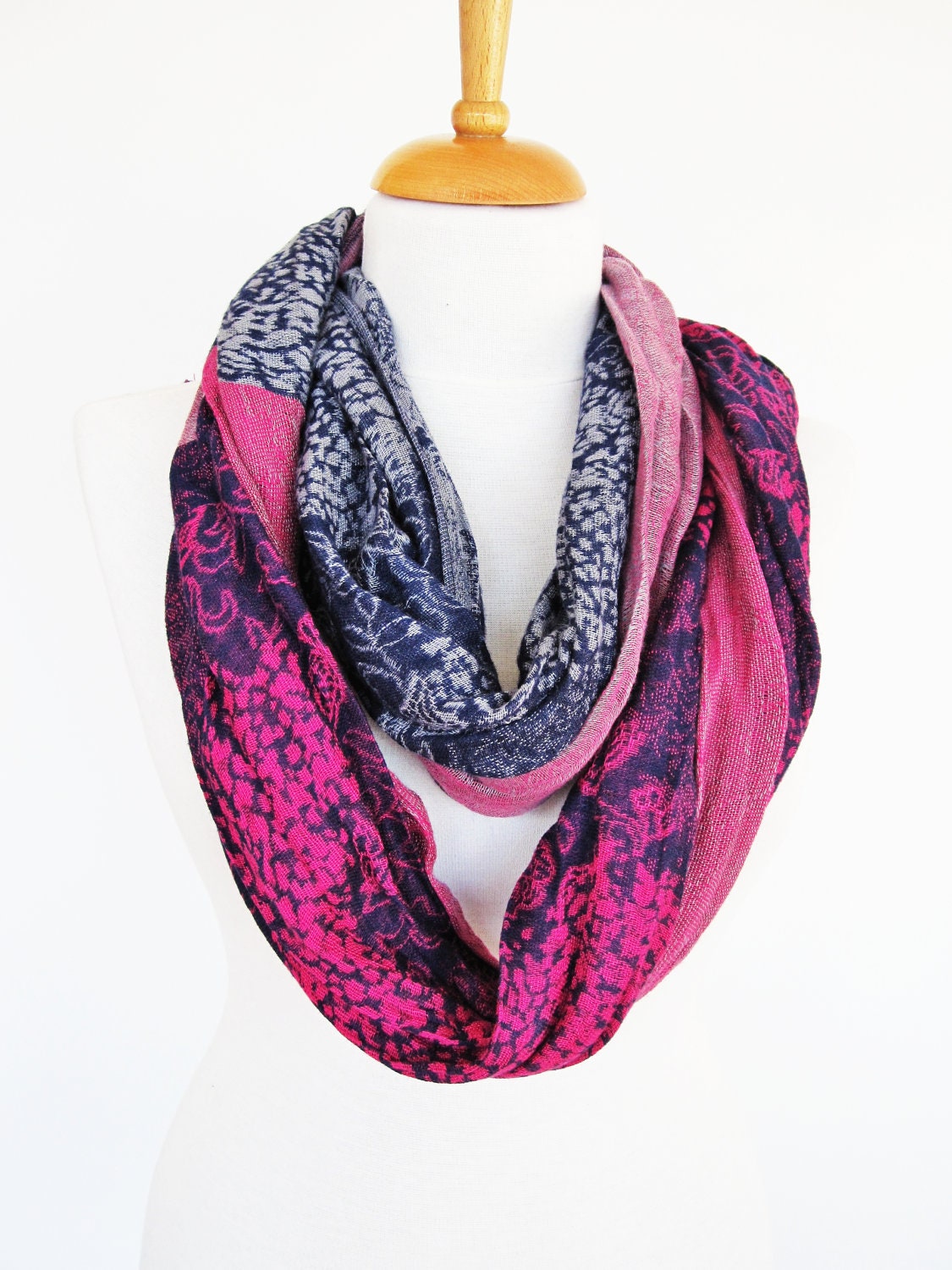 Pink / Navy Multicolor Cotton Scarf, Long Scarf, Gift