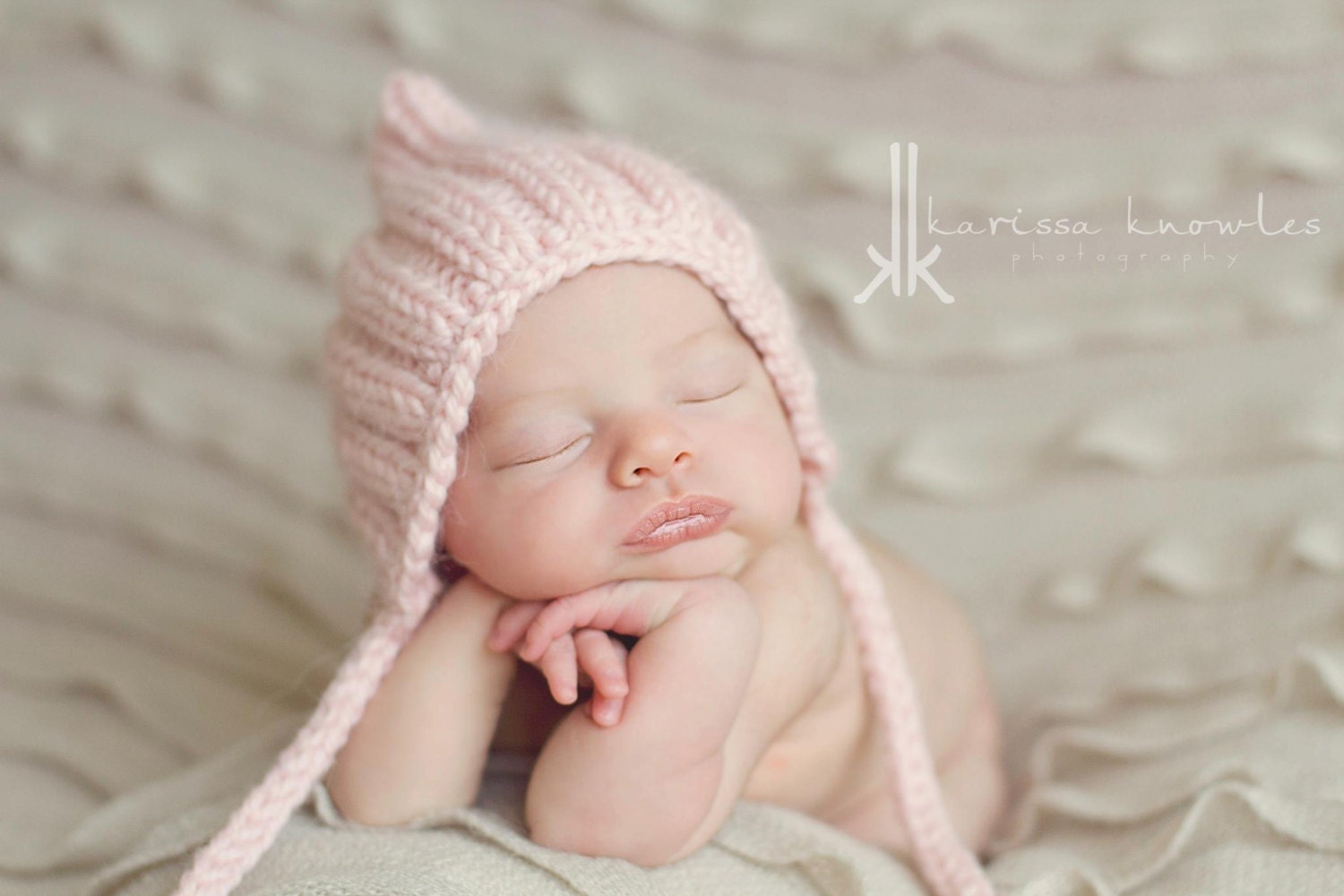 Newborn Soft Pink Photo Prop Bonnet hat- Knit Baby Hat- Newborn Knit Hat- Newborn Baby Photo Prop Hat- Many color choices