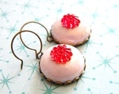 Pink Earrings, Red Flower Earrings, Retro Pink Earrings, Vintage Earrings, Spring Earrings, Pinup Pink, Retro Vintage Jewelry