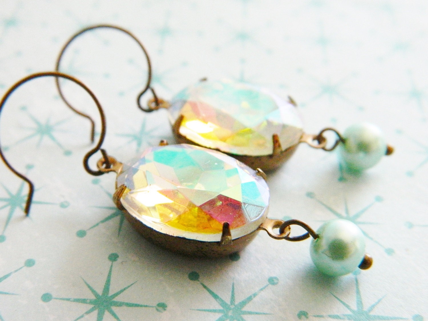 Mothers Day Gift, Vintage Jewel Earrings, Mothers Day Earrings, Shabby Romantic Earrings, Mint Green, Mothers Day Jewelry, Retro Earrings