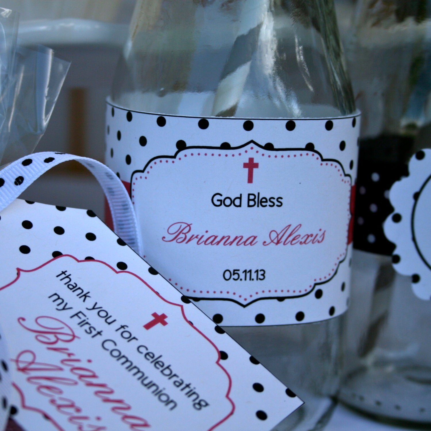 Magenta Baptism, Communion or Christening- Personalized Water Bottle Wrapper- Print your own Il_170x135