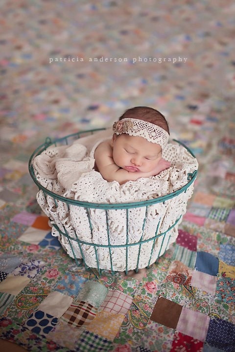 Newborn Vintage Inspired Headwrap. Tie back, Head Scarf, Headband, Photography Prop