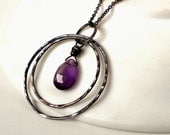 Sterling Rings Amethyst Necklace Gemstone Jewelry Oxidized Sterling Silver Wire Wrapped Purple February Birthstone