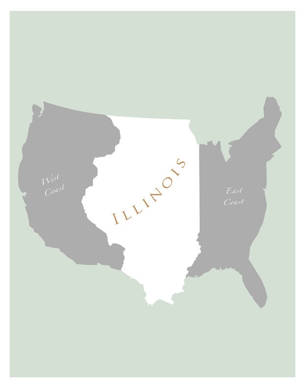 Illinois art -11x14 print - Map of USA featuring Illinois - map poster Illinois home decor