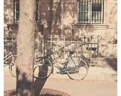 paris bicycle photo print - whimsical fine art color photography, nostalgic, urban, escape, street, travel, cream