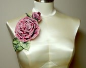 French Ribbonwork Rose Pin  BroochWired French Ribbon Ombre Pinks