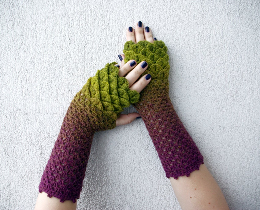 Fingerless mittens - green purple ombre spring Accessories.
