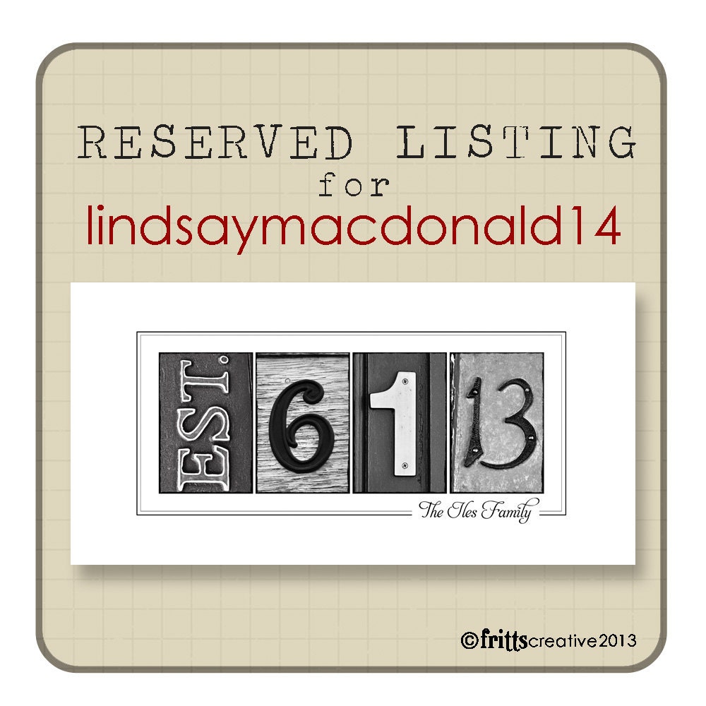 10x20 Est Date Print Alphabet Photography  RESERVED for lindsaymacdonald14