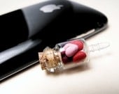 Polymer clay hearts dust plug for smartphones- Miniature glass bottle and polymer clay