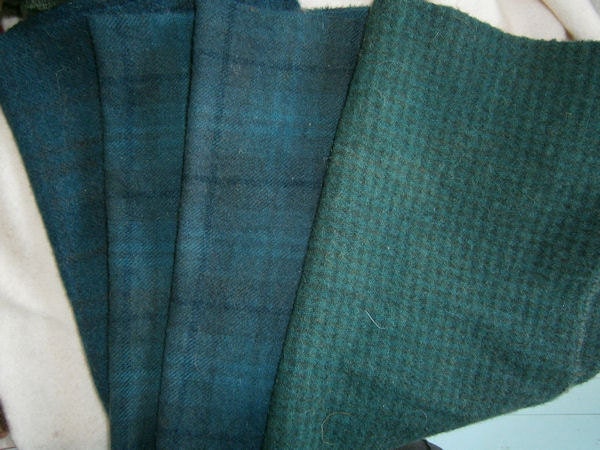 Hand Dyed Wool Fabric for Rug Hooking and Appliqué 4 Eighths Bundle TEALS