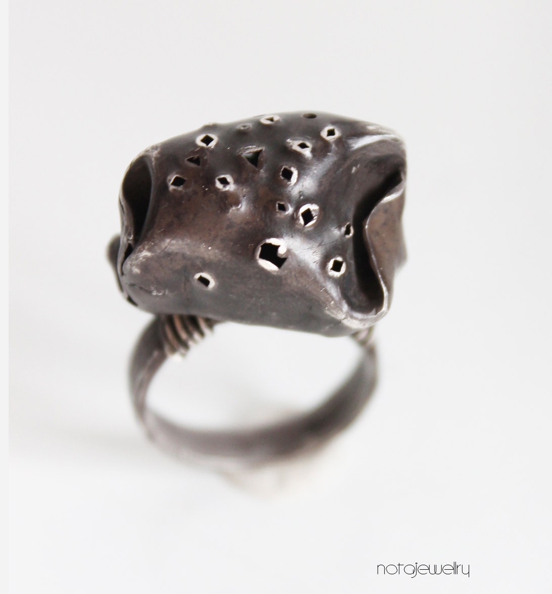 Black ring - Unique silver ring - Black silver ring - OOAK silver ring - Contemporary jewelry - Sculptural modern ring