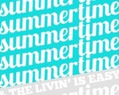 Modern Graphic Summertime Poster - Summer Typography Digital Art Print Teal Blue Gray Wall Decor
