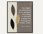 Teacher Quote Poster Digital Art Print - Best Teacher Education Educator Gift Brown Gray Chevron Leaves
