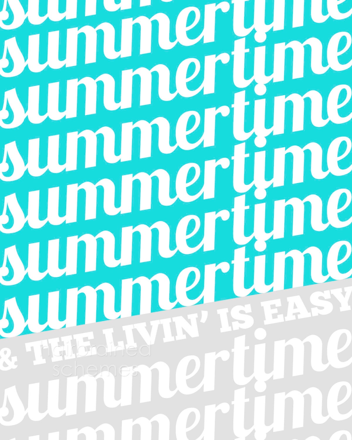 Modern Graphic Summertime Poster - Summer Typography Digital Art Print Teal Blue Gray Wall Decor
