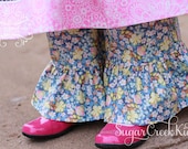 NEW Layla Floral Ruffled Pants for Girls - Capri or Pants Length.  Handmade Children's Clothing at Sugar Creek Kids....
