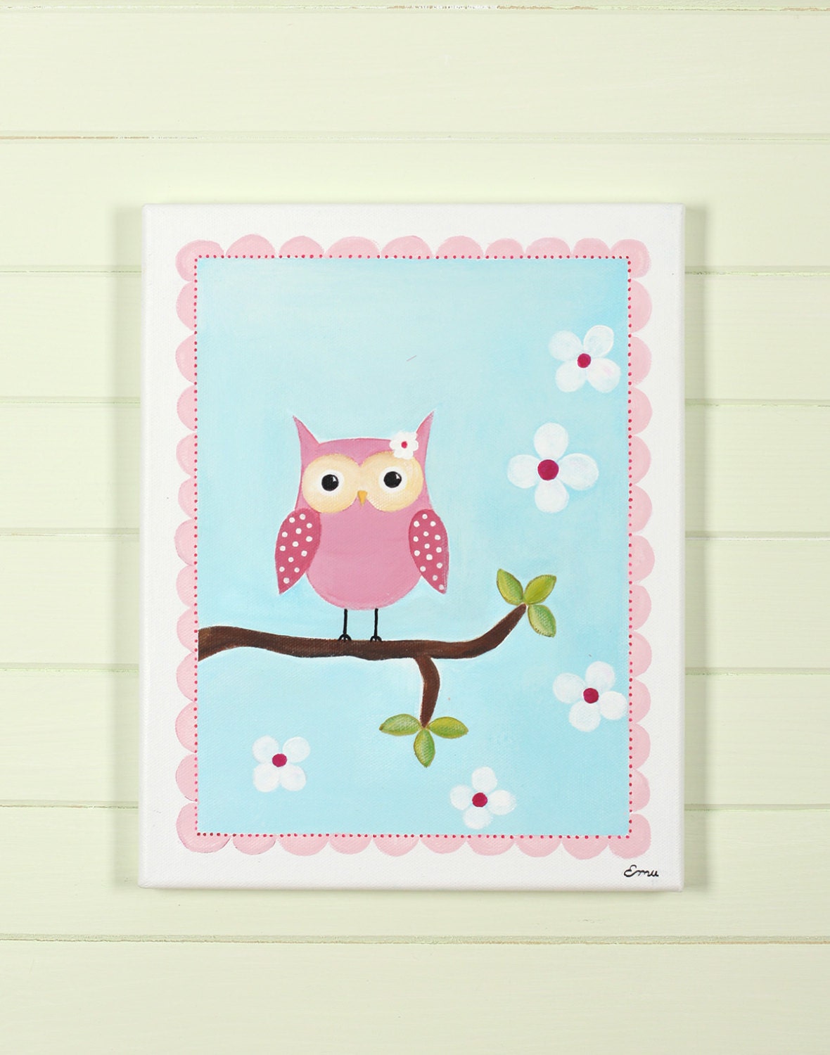 Pink Owl Decor-  Acrylic Painting - Baby Shower Decoration - Personalized Custom Canvas Name Painting  - Baby Girl Nursery Painting Decor