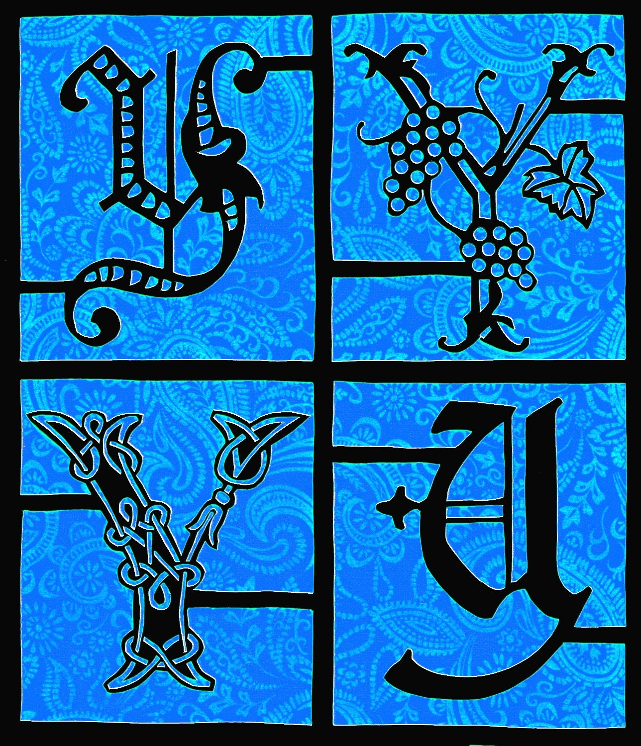 The Letter Y - Handmade Original Paper Cutting - Alphabet  - YOUR COLOR CHOICES 4  fonts of the letter Y - 8"x10"